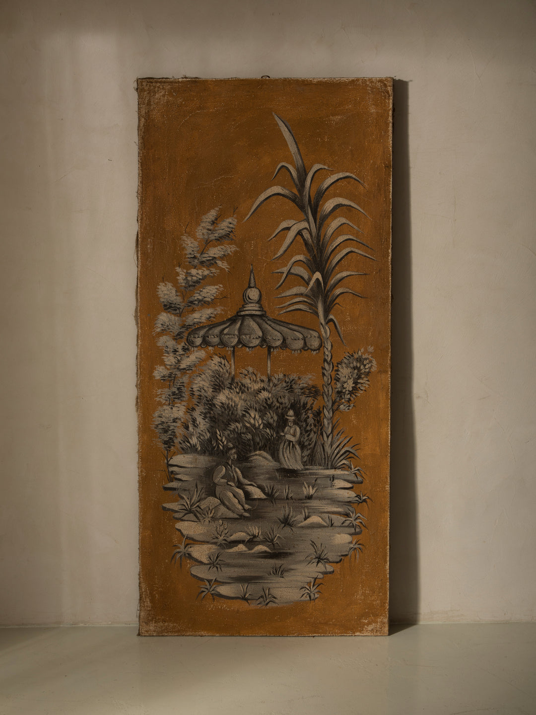 Chinoiserie mural on antique linen