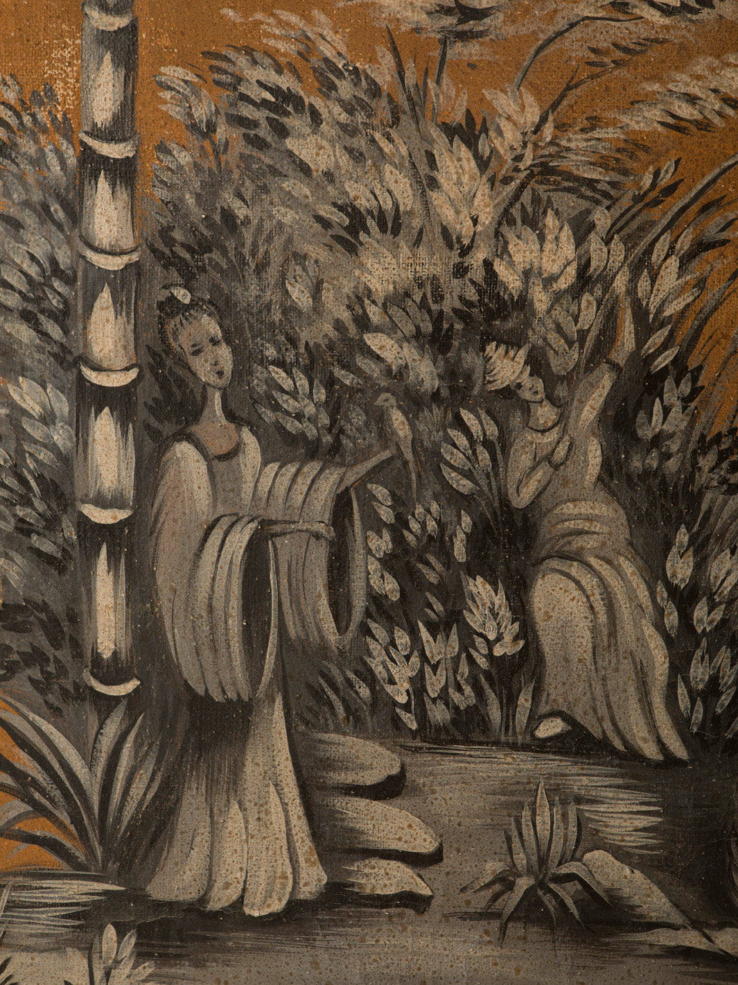 Chinoiserie mural on antique linen