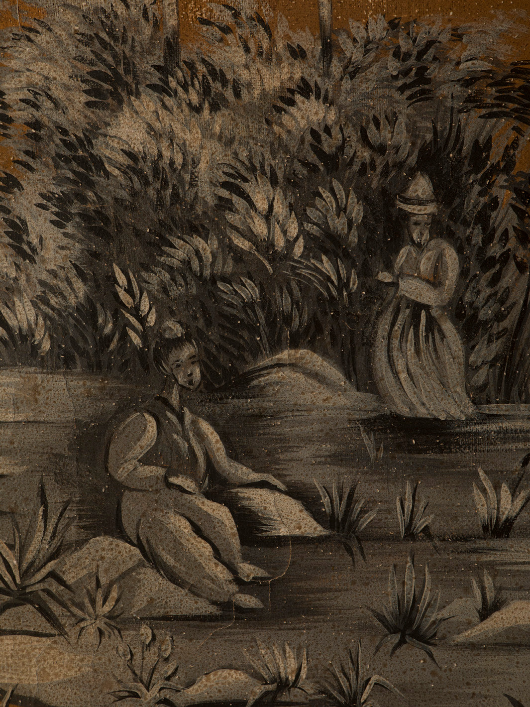 Chinoiserie mural on antique linen