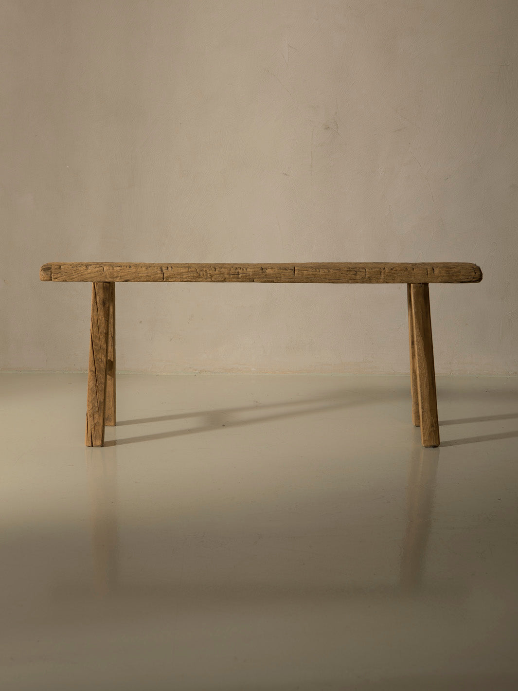 Chinese bench, washed elm, 1940s, I