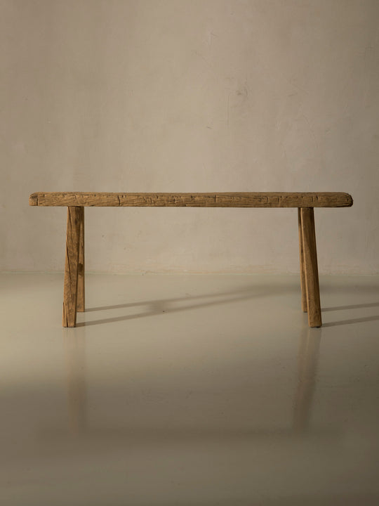 Chinese bench, washed elm, 1940s, I