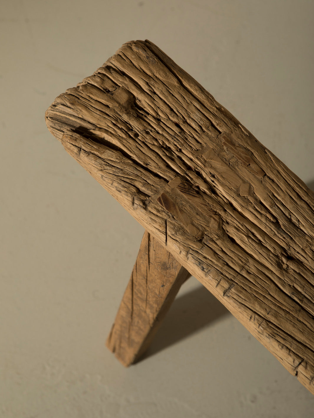 Chinese bench, washed elm, 1940s, I