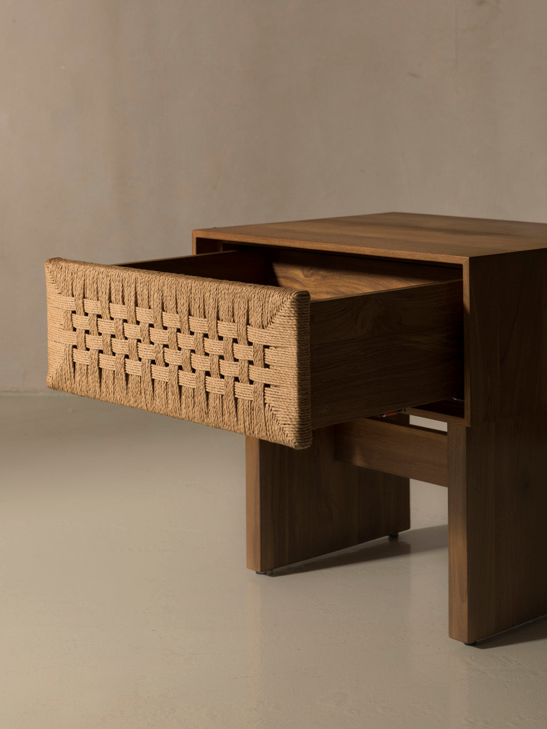 Teak &amp; rope nightstand