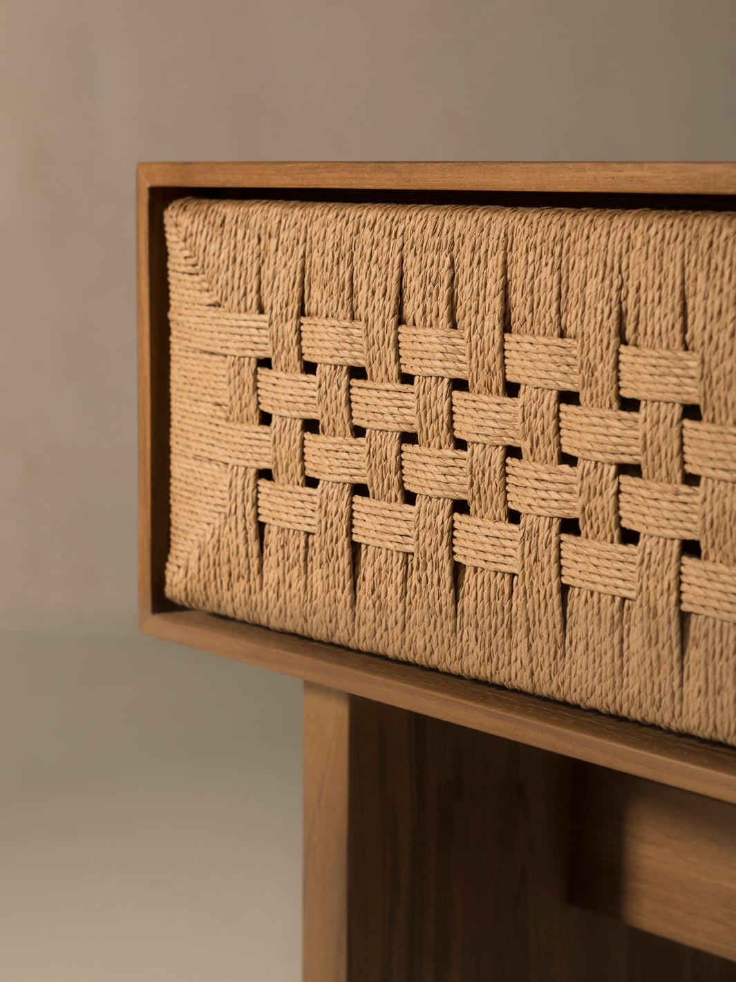 Teak &amp; rope nightstand