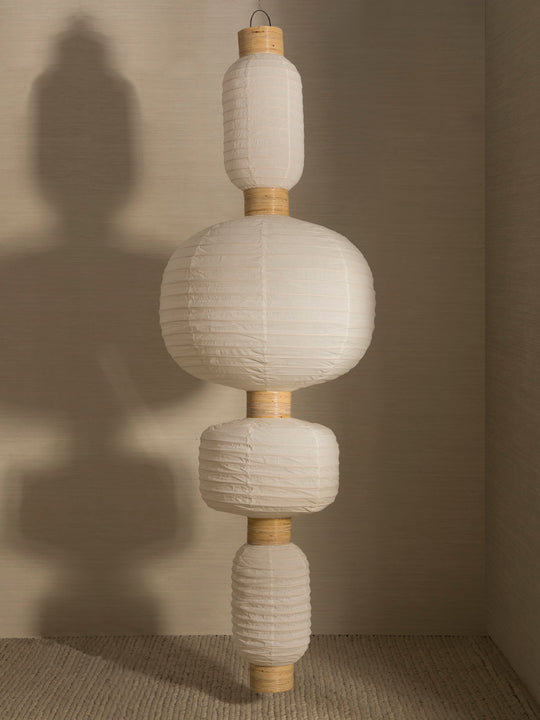 Lámpara Magistrale ratán & tejido natural 250cm 4 tulipas