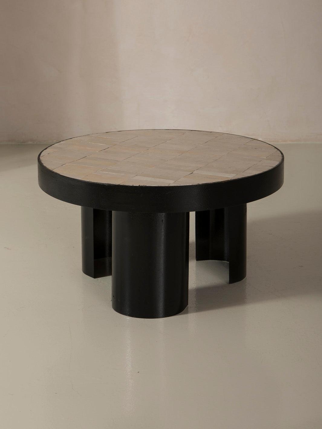 Zellige and iron beige round coffee table