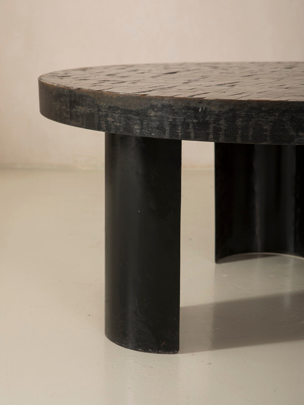 Zellige and iron beige round coffee table