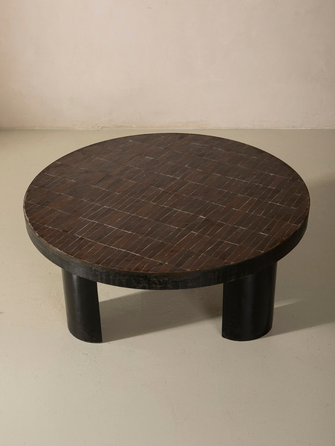 Zellige and iron brown round coffee table 60cm