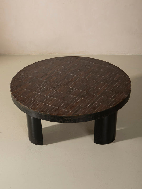 Zellige and iron brown round coffee table 60cm