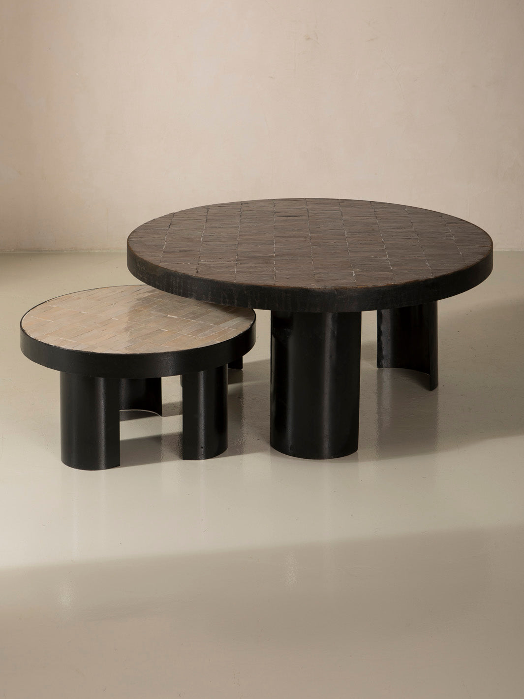 Zellige and iron brown round coffee table 60cm