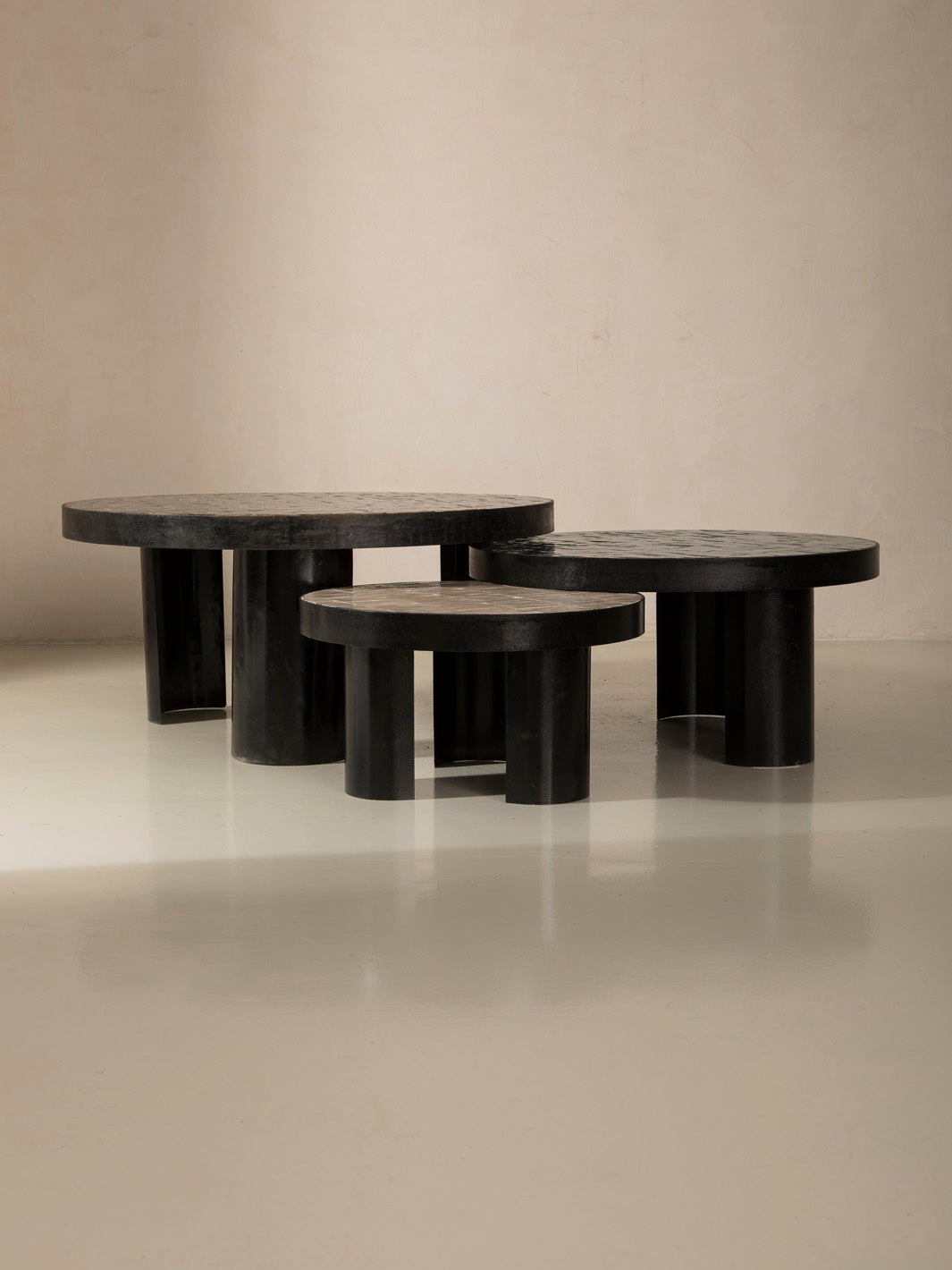 Zellige and iron beige round coffee table