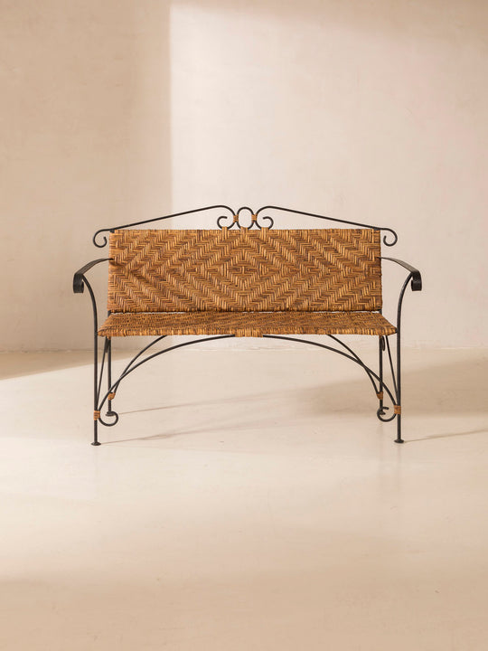 Italian rattan and iron bench from the 60s