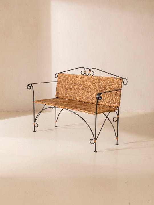 Italian rattan and iron bench from the 60s