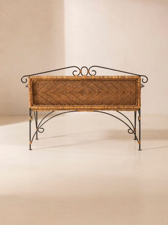 Italian rattan and iron bench from the 60s