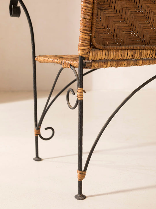 Italian rattan and iron bench from the 60s