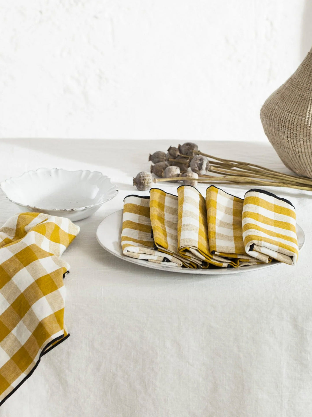 Maison de Vacances ocher vichy table serviette 45x45cm