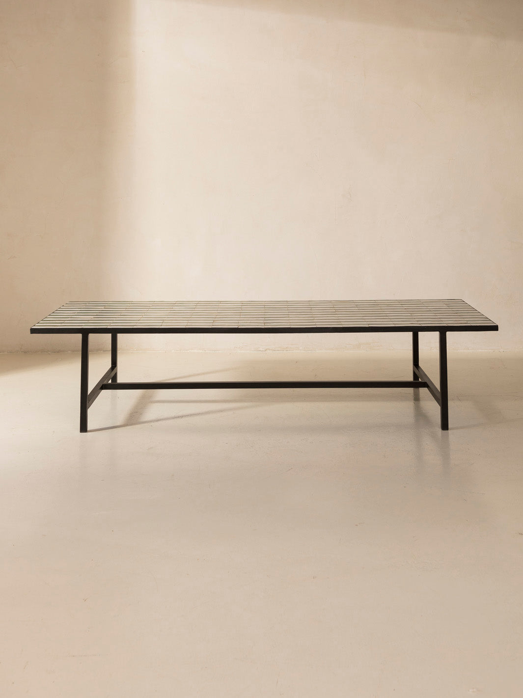 Zellige coffee table green and white stripes 120x80cm