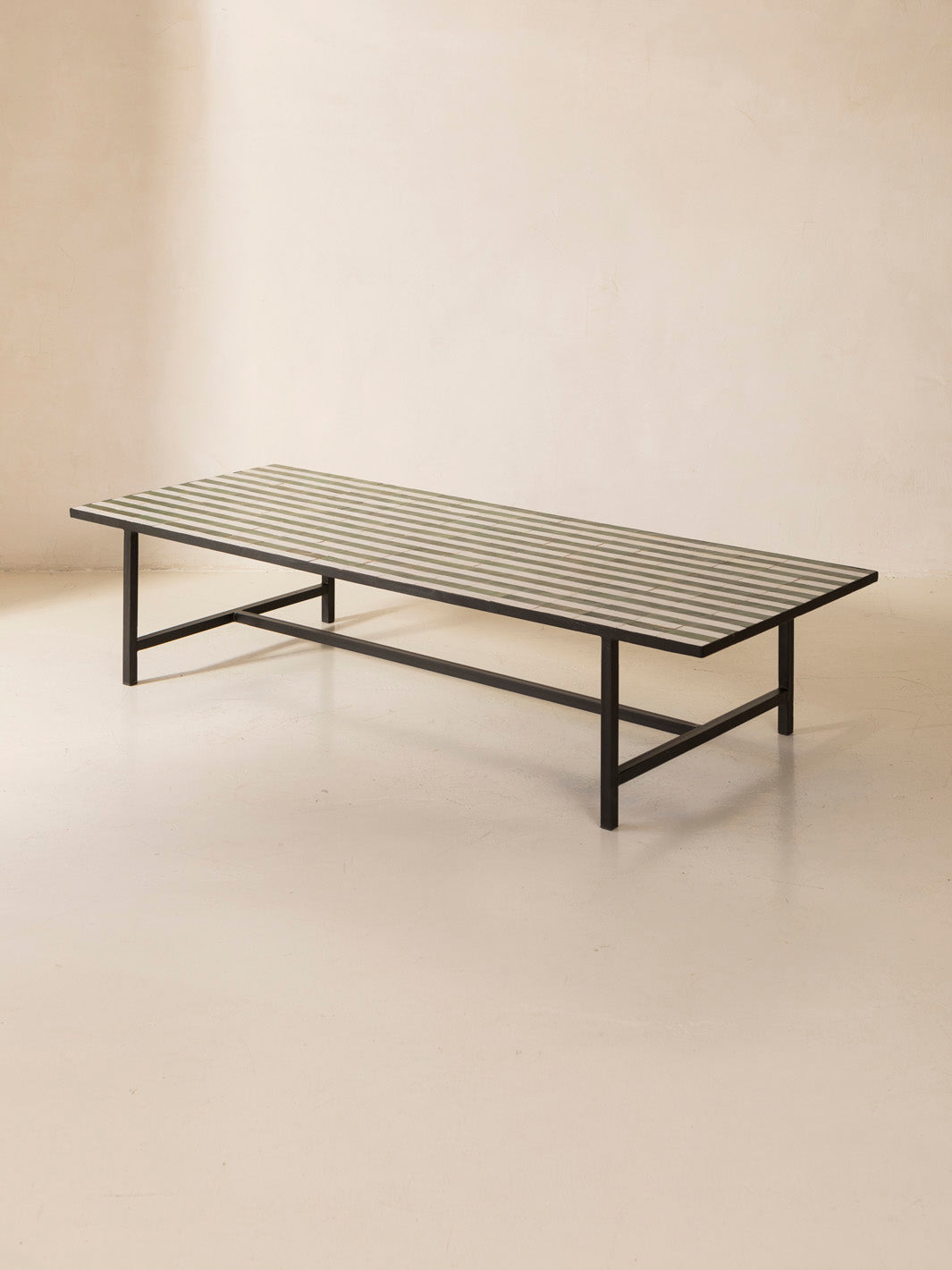 Zellige coffee table green and white stripes 120x80cm