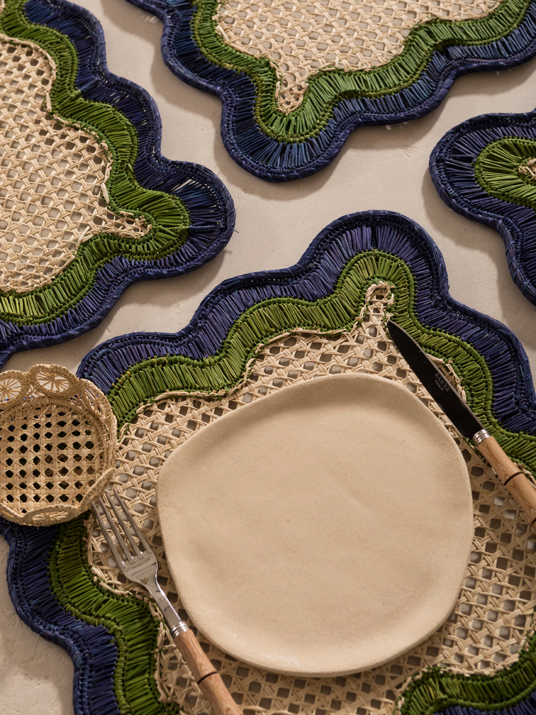 Navy Green Wavy Individual Placemats