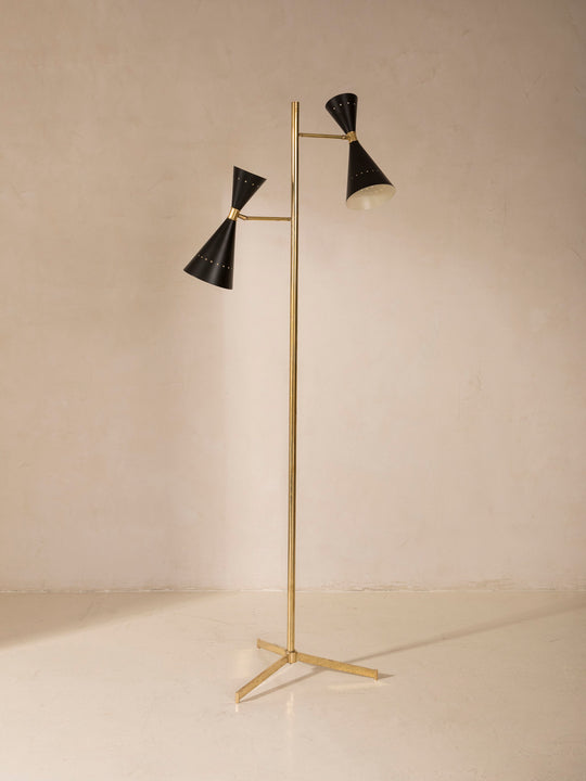 Brass floor lamp with black tulips