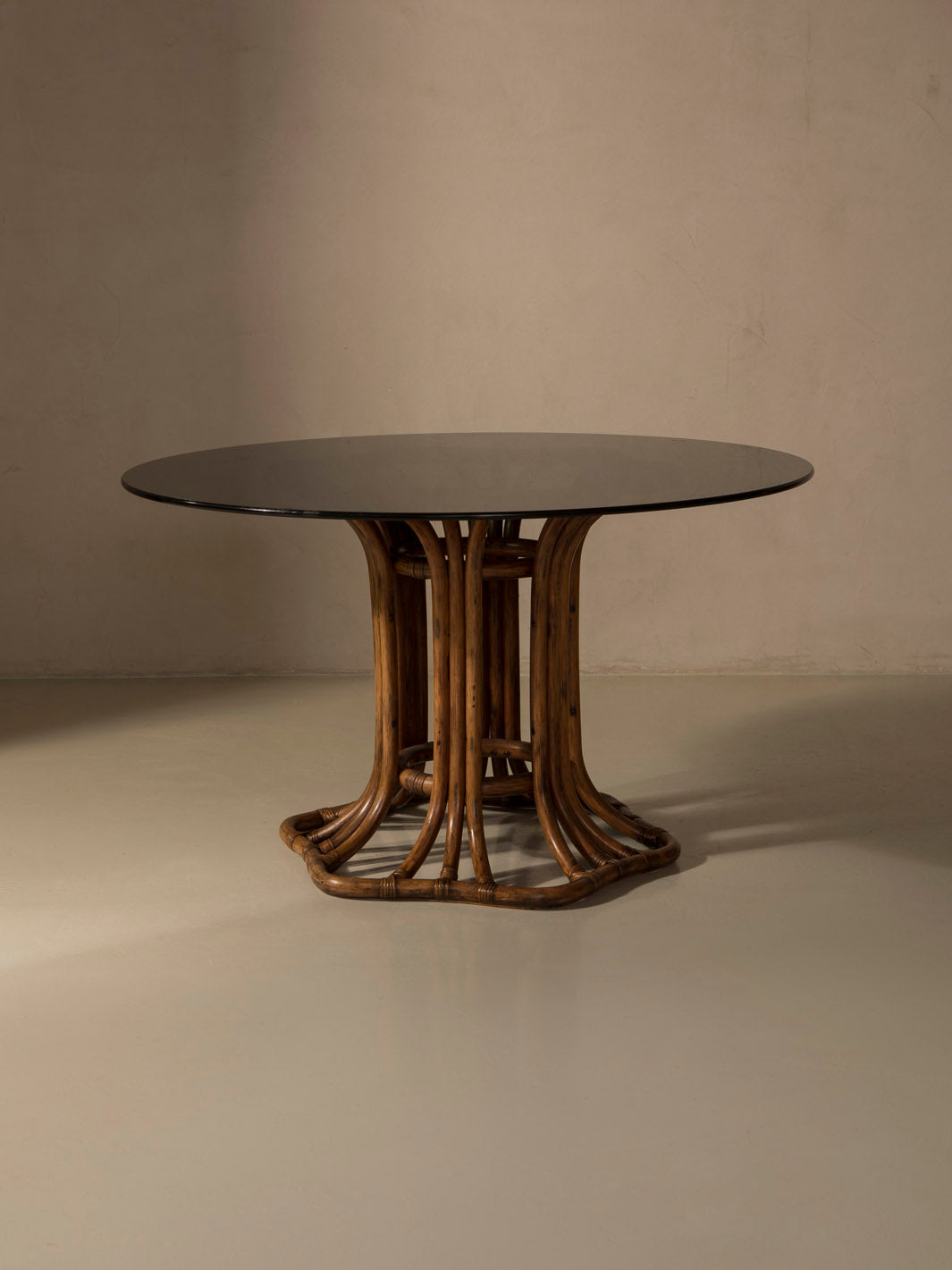 Mesa cristal y bambú años 70