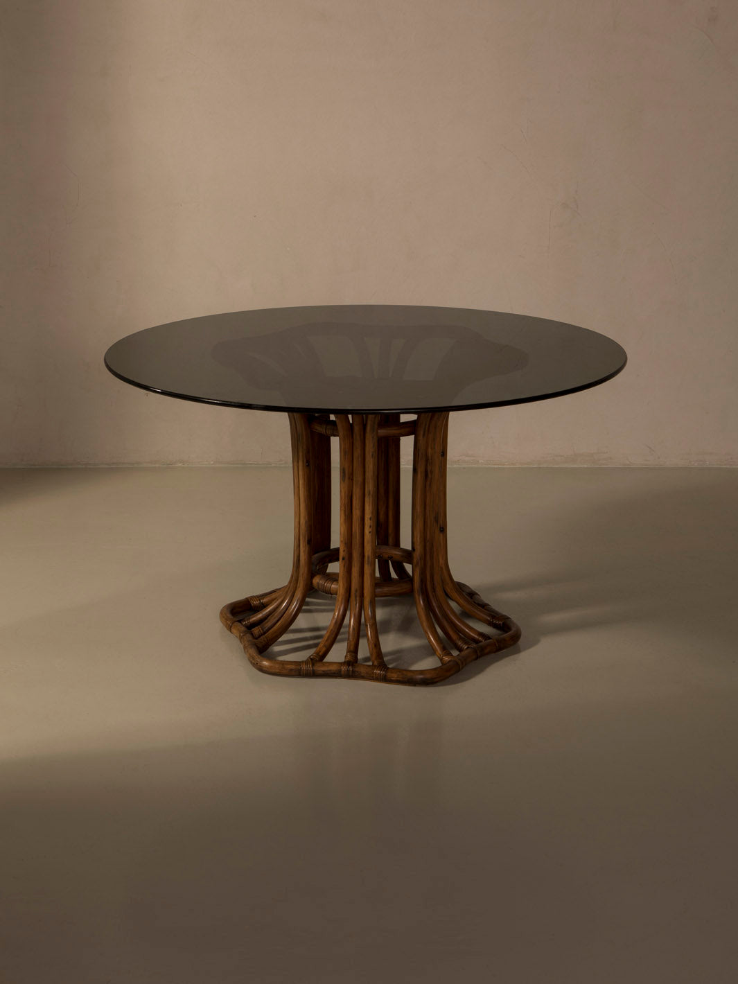 Mesa cristal y bambú años 70