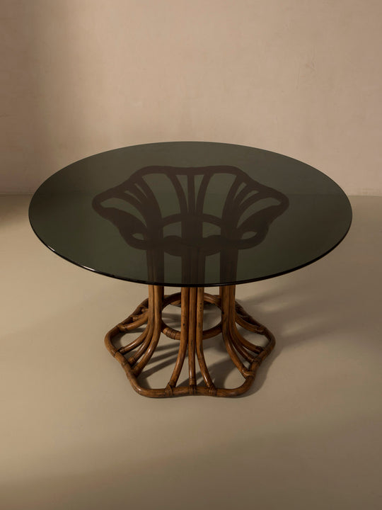 Mesa cristal y bambú años 70