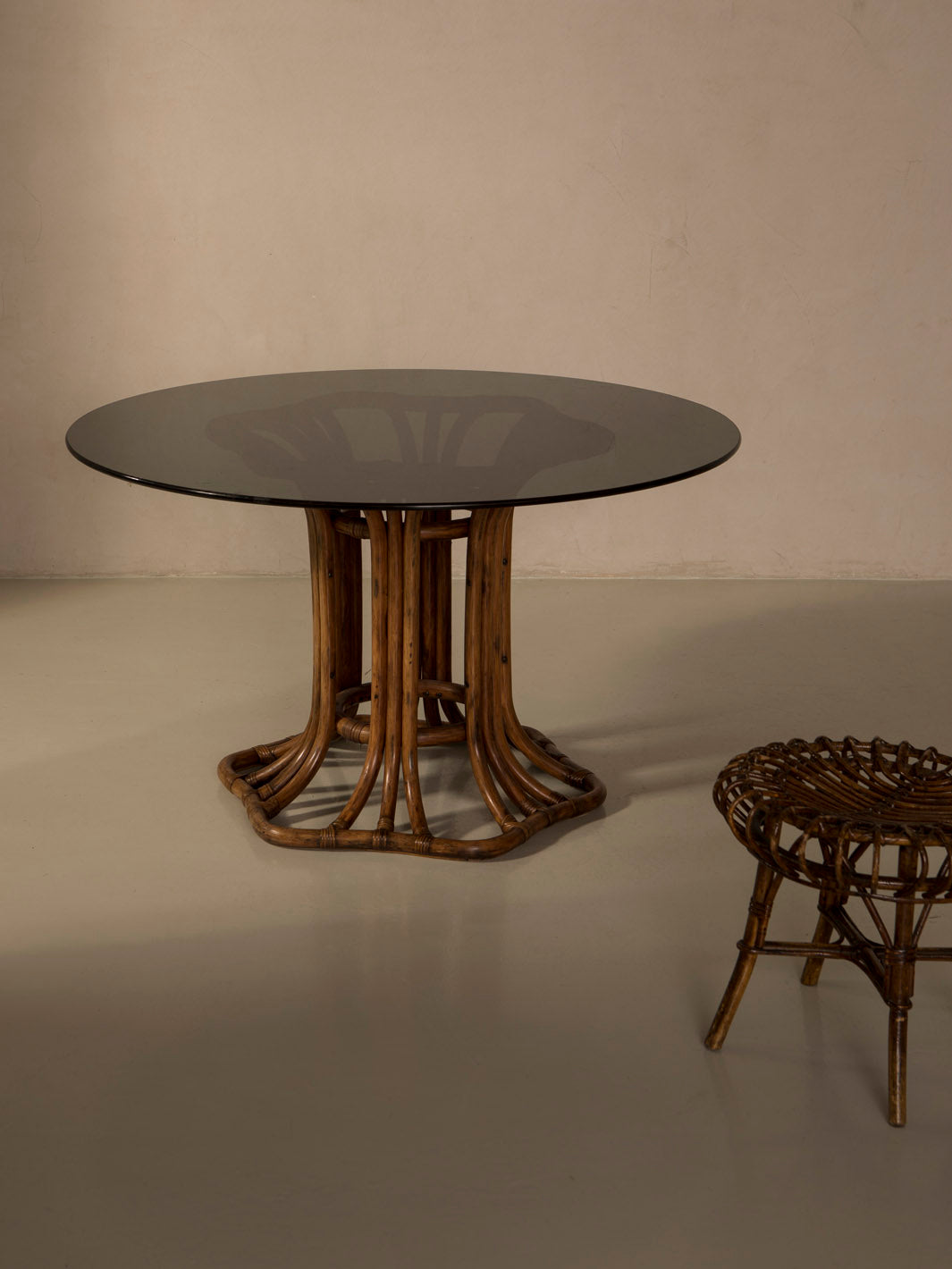 Mesa cristal y bambú años 70