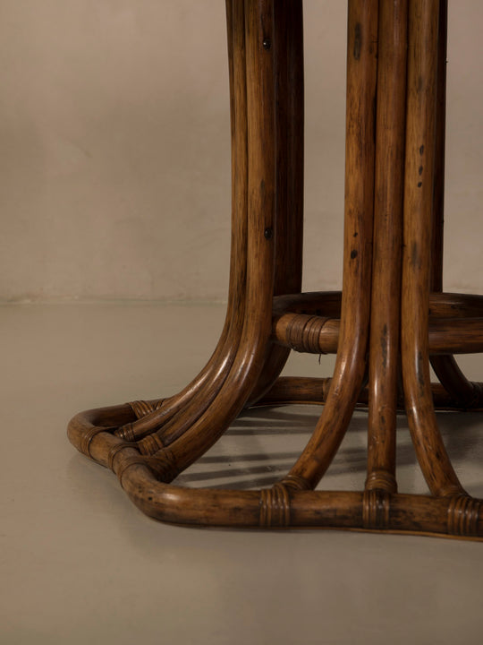 Mesa cristal y bambú años 70