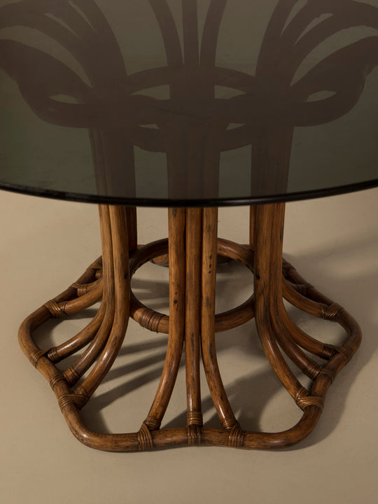 Mesa cristal y bambú años 70