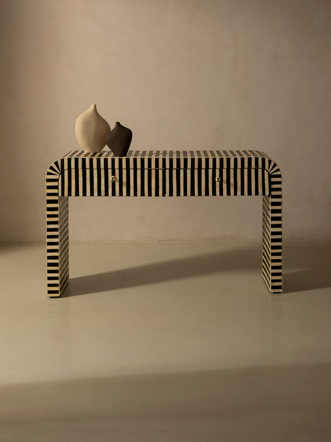 Oval marquetry console table with Africa drawers