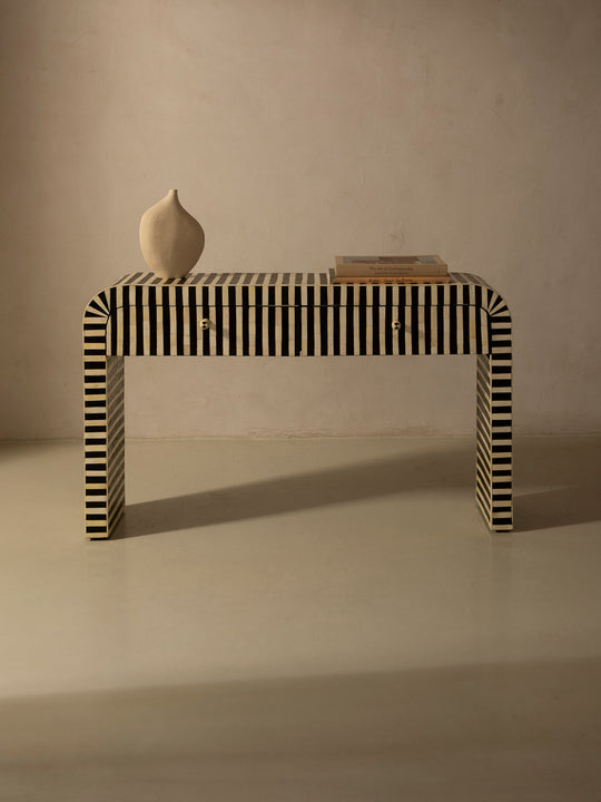 Oval marquetry console table with Africa drawers