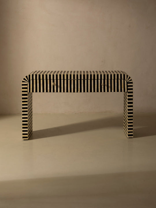 Oval marquetry console table with Africa drawers