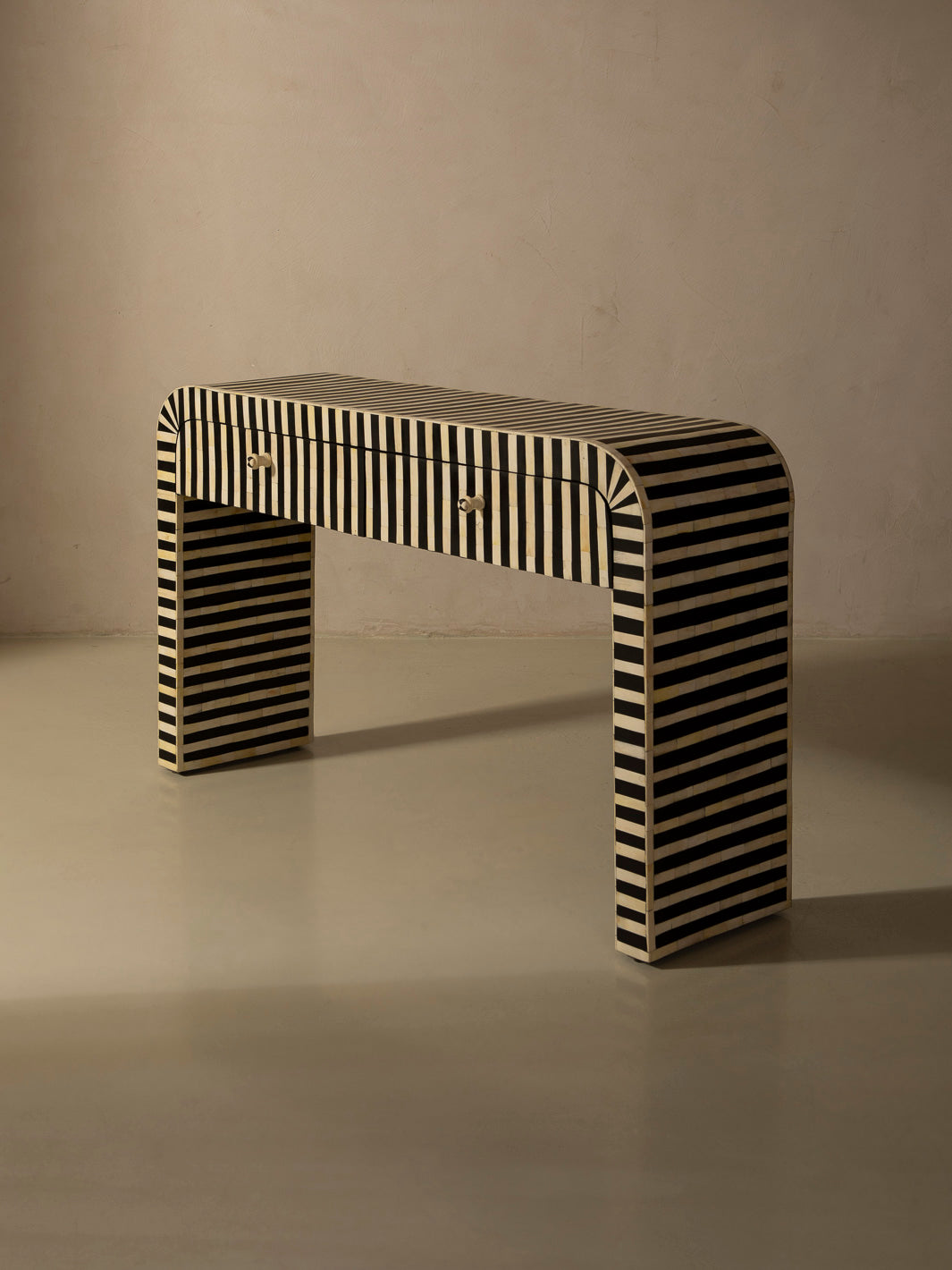 Oval marquetry console table with Africa drawers