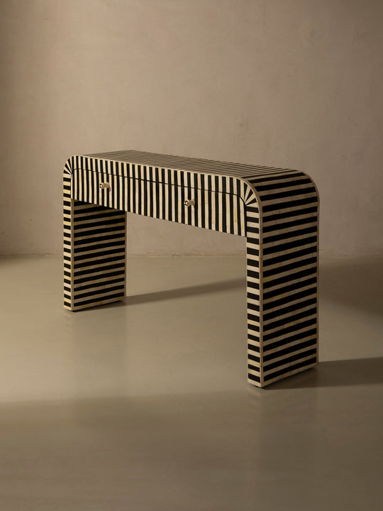 Oval marquetry console table with Africa drawers