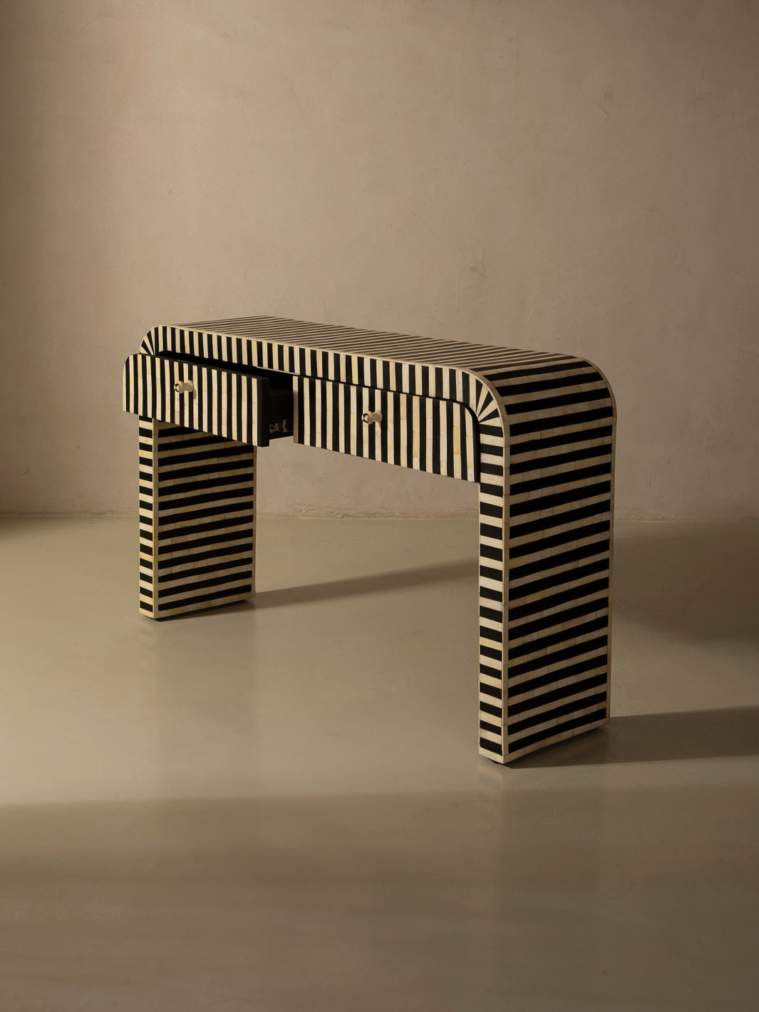 Oval marquetry console table with Africa drawers