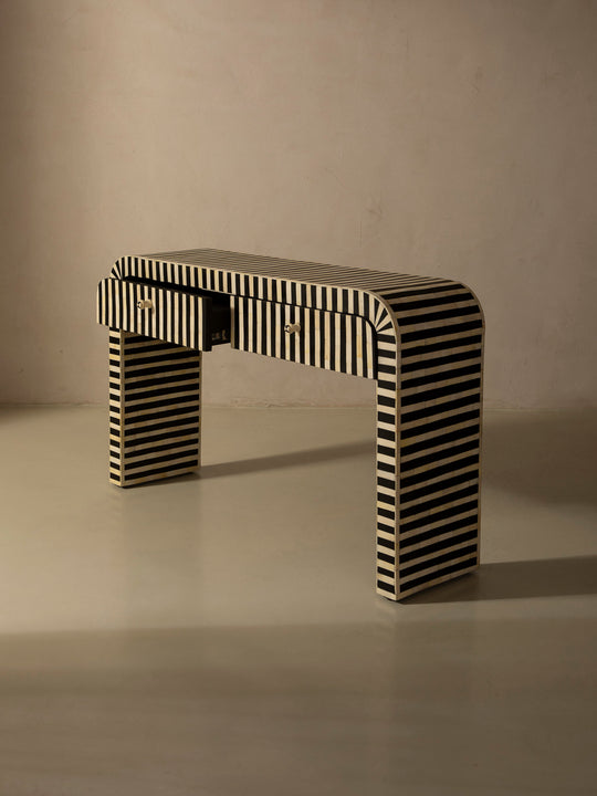 Oval marquetry console table with Africa drawers