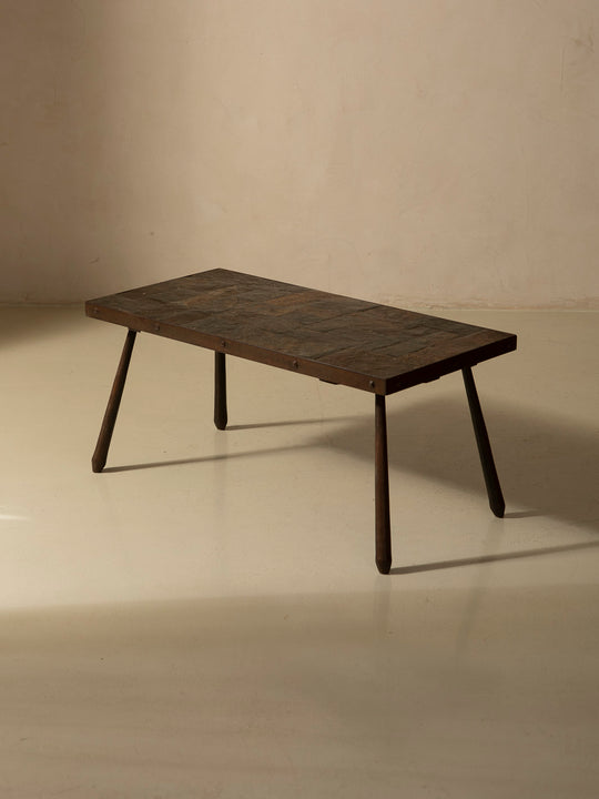 Mesa francesa de pizarra y hierro, años 50