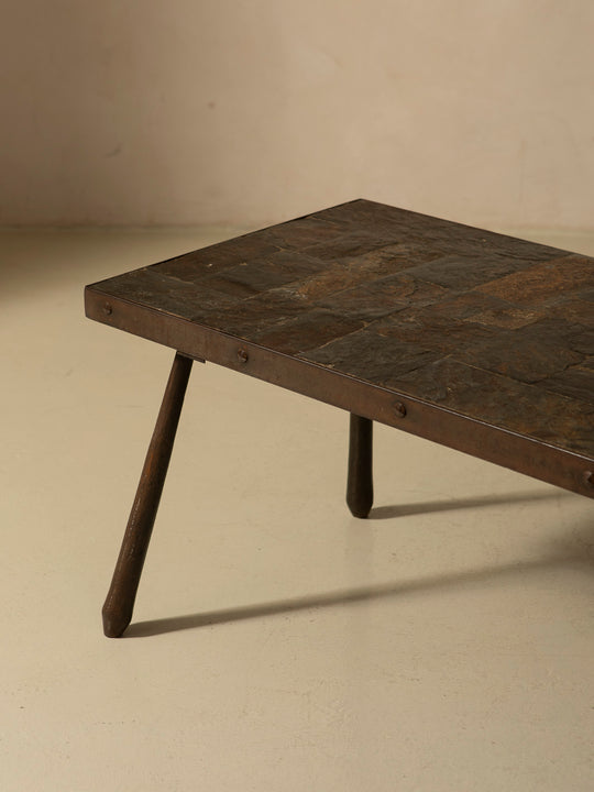 Mesa francesa de pizarra y hierro, años 50