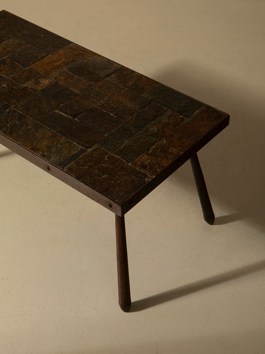 Mesa francesa de pizarra y hierro, años 50