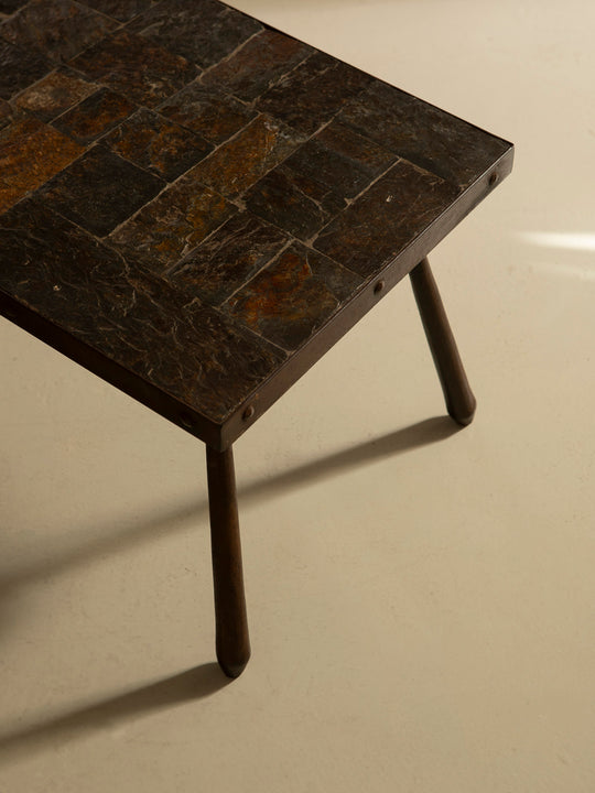 Mesa francesa de pizarra y hierro, años 50