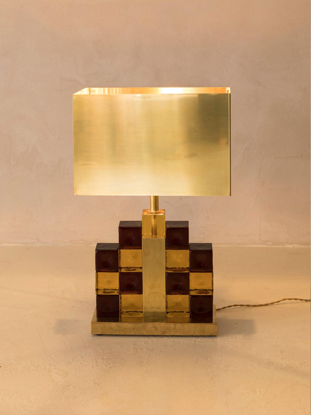 Carrés Murano and Brass Lamp