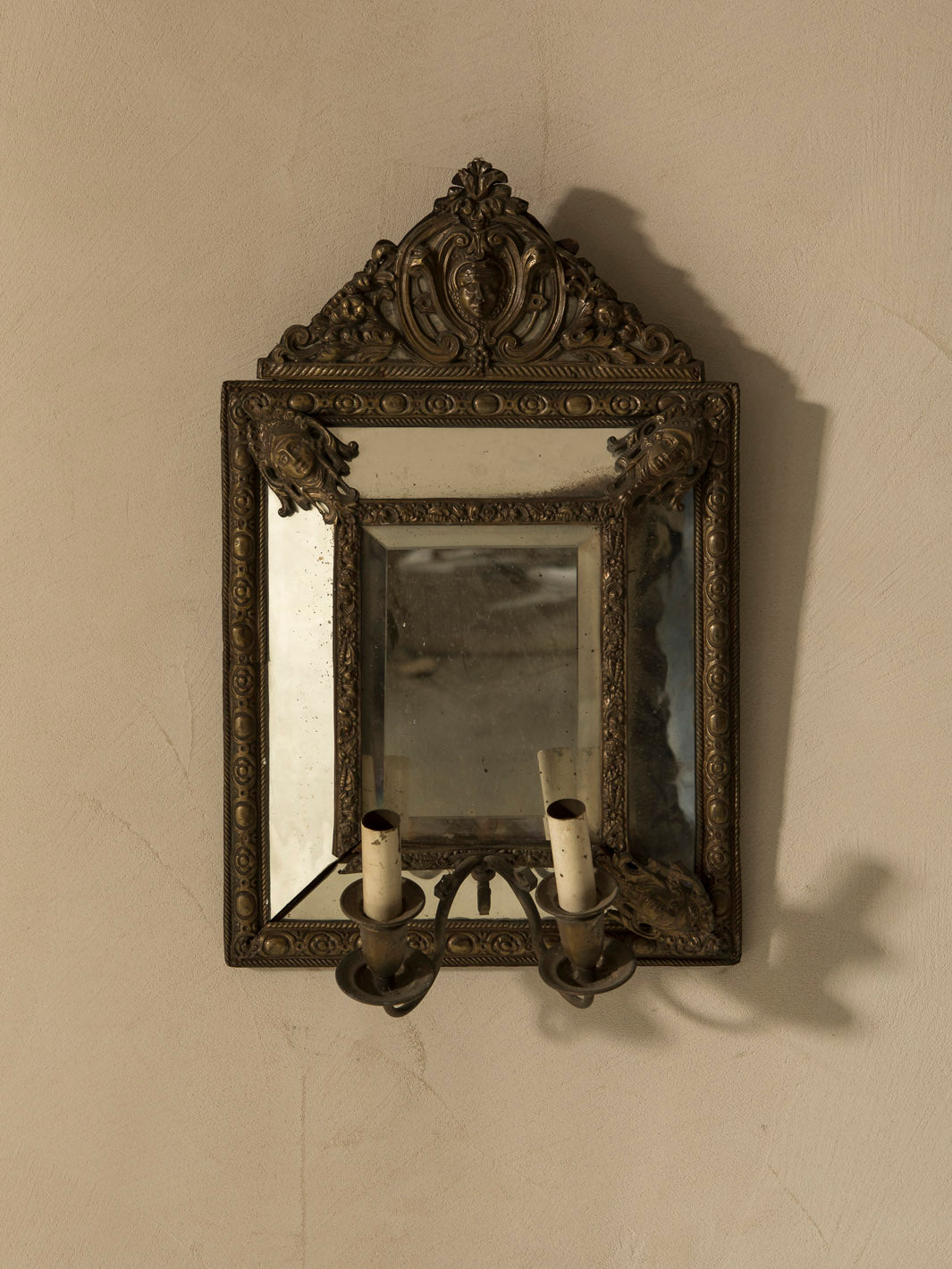 Pair of mirror & bronze Roma wall lights from the 40s