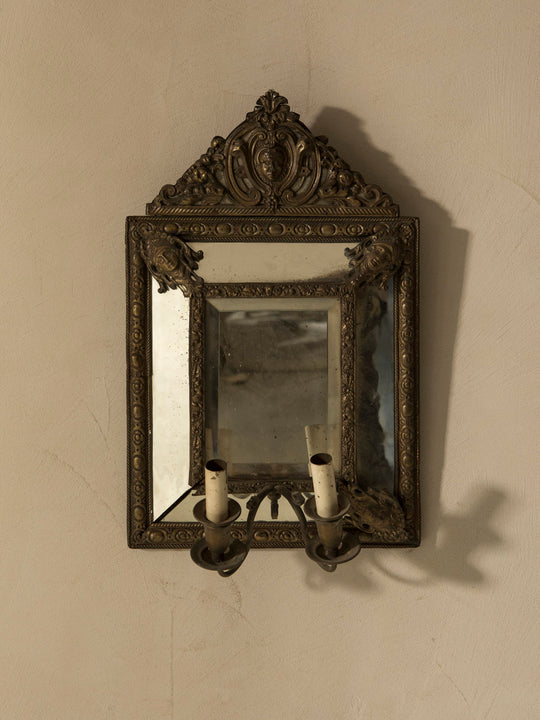 Pair of mirror & bronze Roma wall lights from the 40s