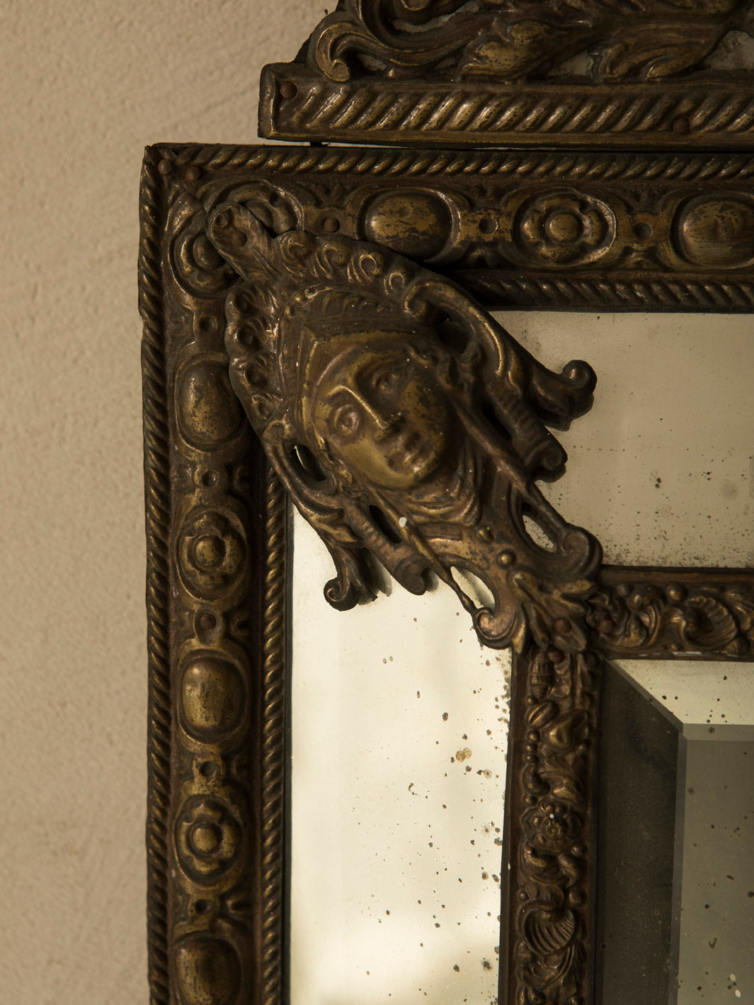 Pair of mirror & bronze Roma wall lights from the 40s