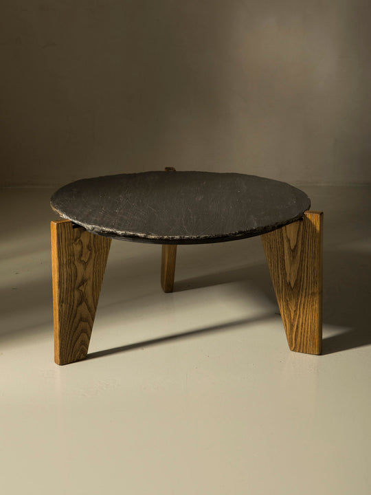 Table d'appoint en chêne et ardoise