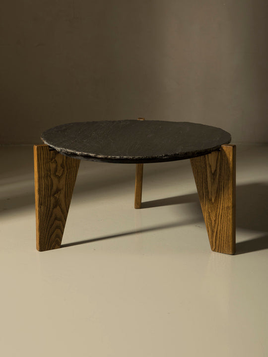Table d'appoint en chêne et ardoise