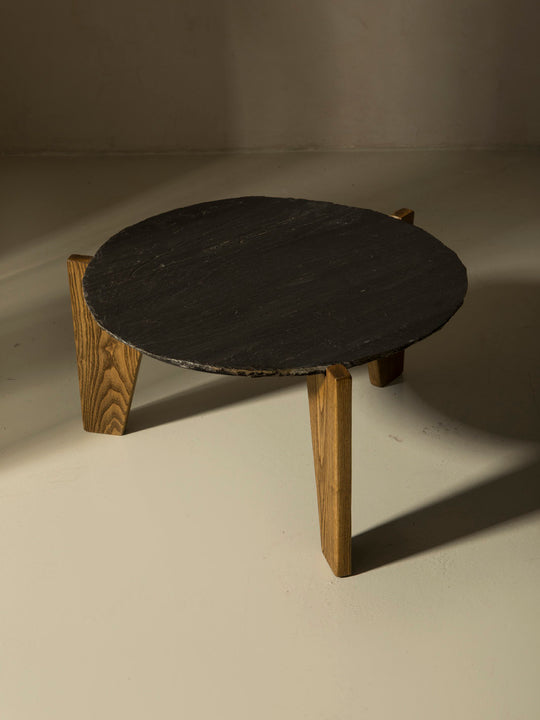 Table d'appoint en chêne et ardoise