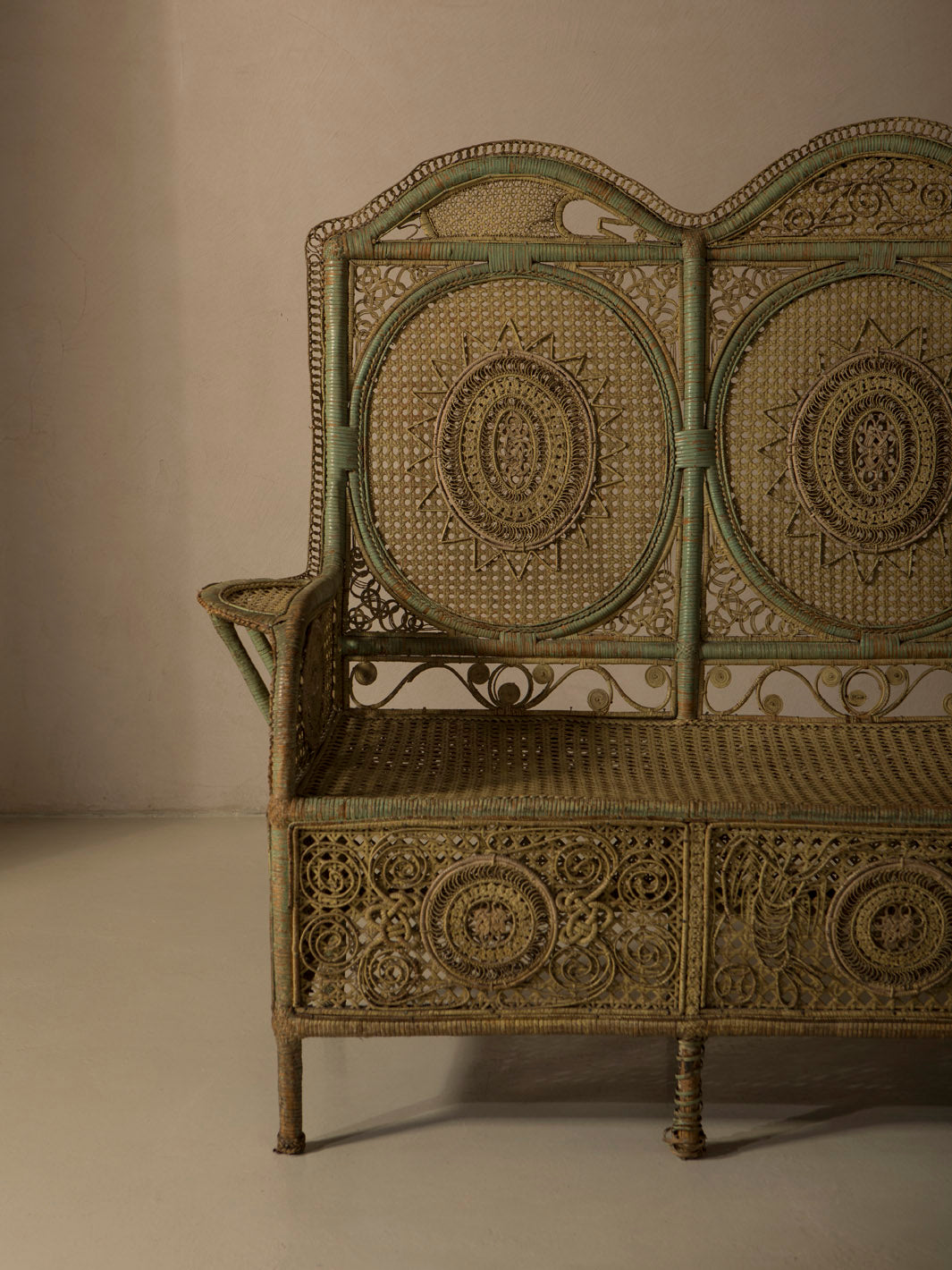 19th-century Parisian rattan bench