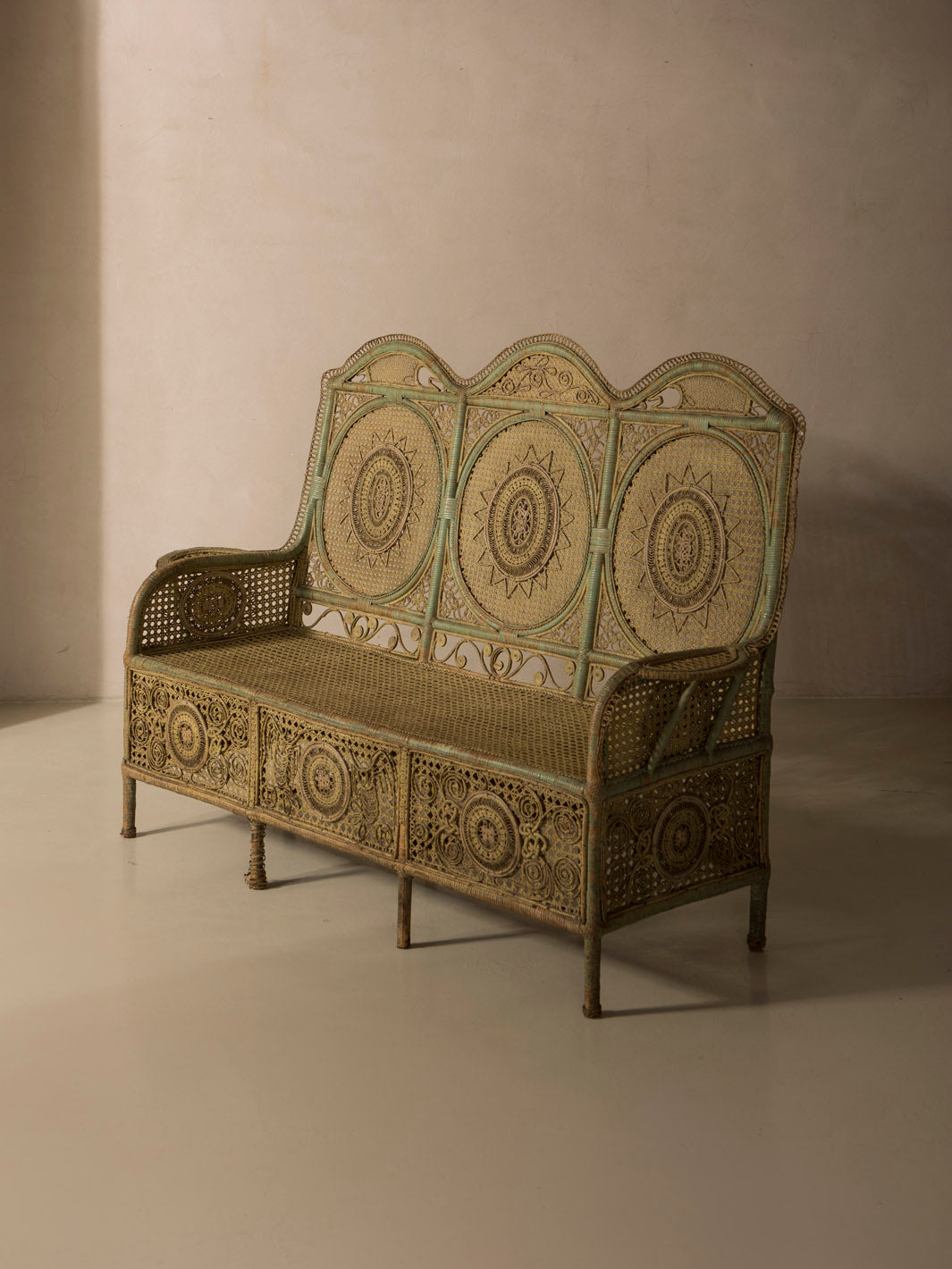 19th-century Parisian rattan bench